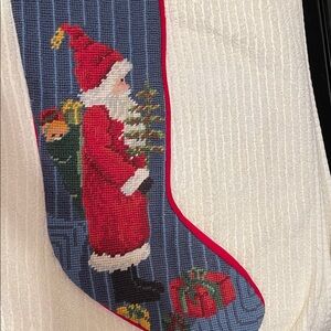 American Vintage Red and Blue Holiday Stocking Needle Point